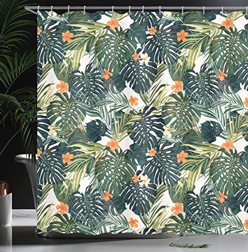 ABAKUHAUS Hawaii Shower Curtain, Colorful Palm Trees Tropical Plants with Botanical Inspirations - Image 3