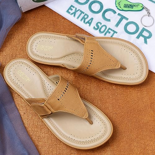 Image of DOCTOR EXTRA SOFT Women's Flat Memory Foam Slippers /Flip-Flops Fashion Stylish Casual Comfortable Diabetic Orthopedic Lightweight Synthetic Slip-On Sandals With Adjustable Strap For Girls D-608