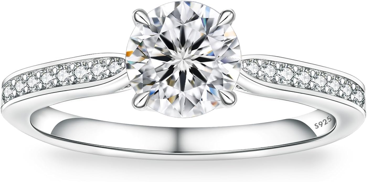 KRKCMoissanite Engagement Ring for Women, 𝗚𝗶𝗳𝘁 𝗳𝗼𝗿 𝗛𝗲𝗿 1CT Diamond Ring, 925 Sterling Silver White Gold Wedding Promise Rings Girlfriend Wife Birthday Wedding Anniversary