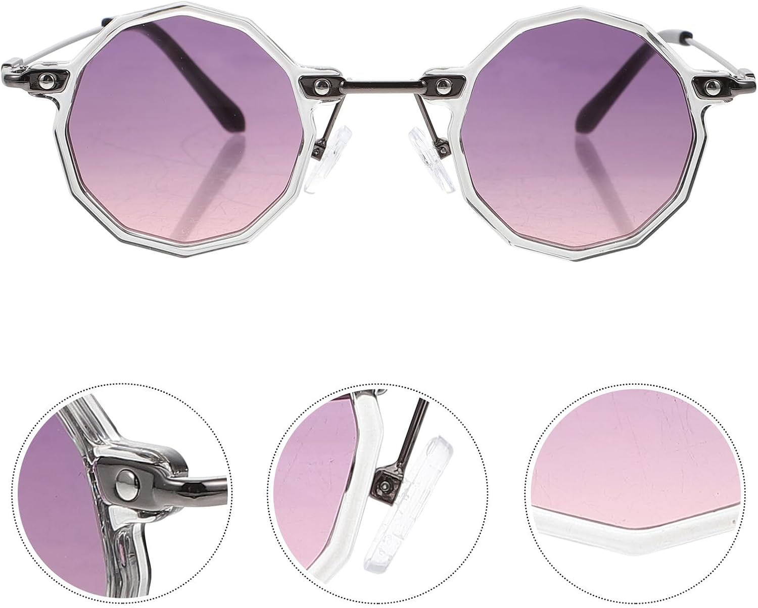 Vintage Sunglasses Women, Hip Hop Lace Frame Purple Gray Lenses, Decorative Party Photo Prop Eyewear for Beach and Outdoor Use