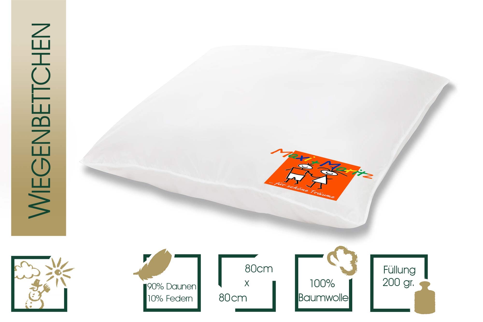 Maxi und Moritz Kinderwagenkissen 80x80 cm Babydecke 100% Baumwolle Daunen Federn Allergiker geeignet