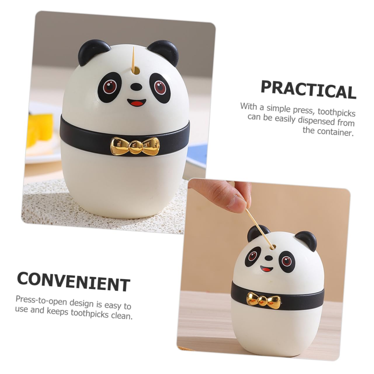 Hemobllo Cute Cartoon Panda Toothpick Holder Dispenser Pressing Type Toothpick Case for Easy Access Clean Storage Fun Practical Kitchen Organizer for Home Use