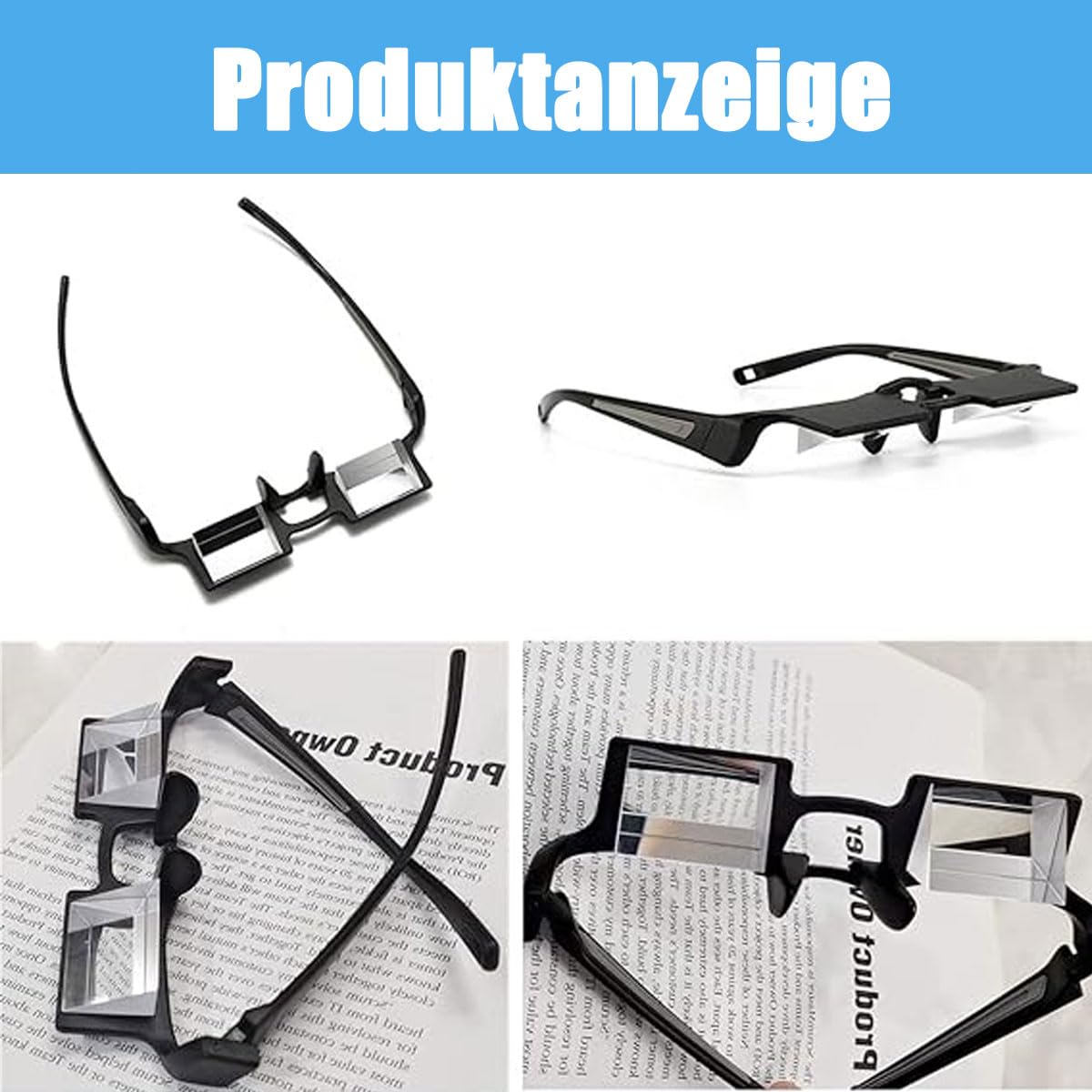 GERUI Lekkie okulary pryzmatyczne do łóżka, leniwe okulary, lekkie okulary lustrzane, poziomo leżące okulary do czytania 90°, okulary pryzmatyczne do leżenia, czytania i oglądania telewizji/oglądania