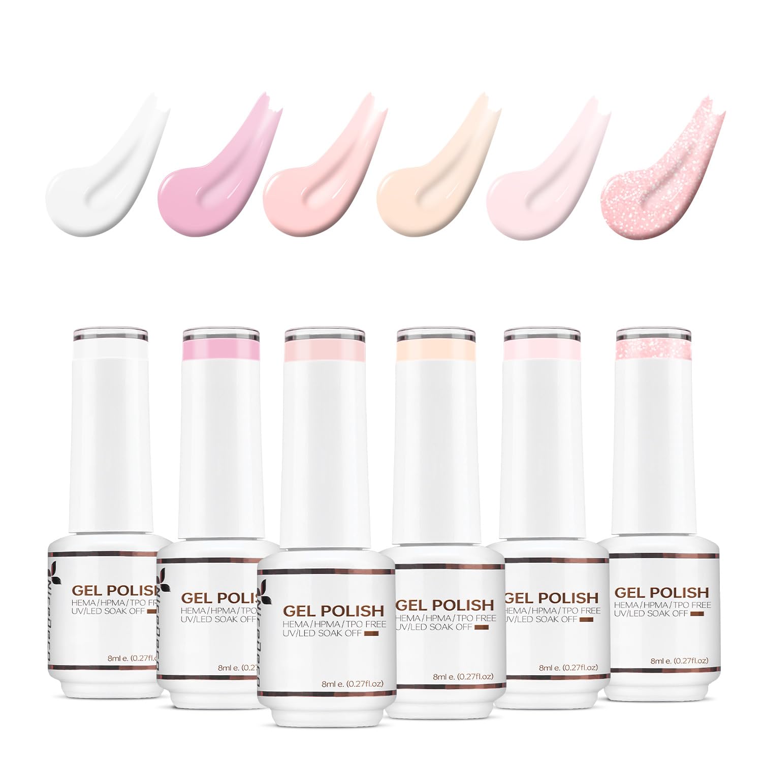 Nicedeco Esmaltes Semipermanentes Para Uñas Sin HEMA Sin crueldad UV/LED Soak-Off Colores Vibrantes y Duraderos Vegano 6 x 8ML SET 6