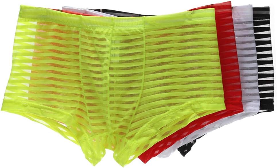 Menโs 4-Pack Sexy Low Rise See Through Mesh Boxer Brief Underwear Panties