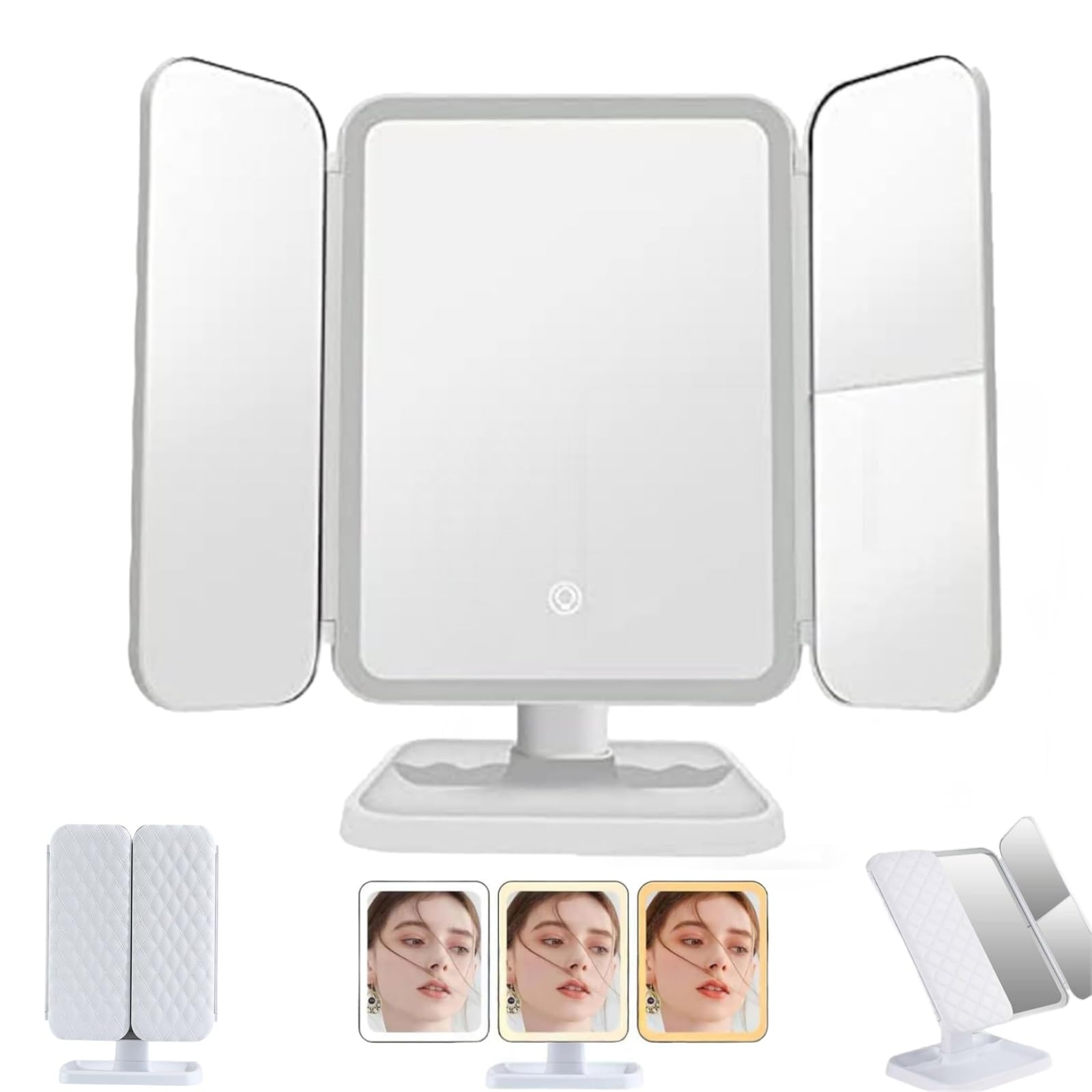ZZ-MengjieSmart Mirror, 2025 led makeup mirror, Makeup Mirror with Lights and Magnification, 3 Color Led Makeup Mirror with Magnification, Makeup Vanity Mirror with Lights (White)