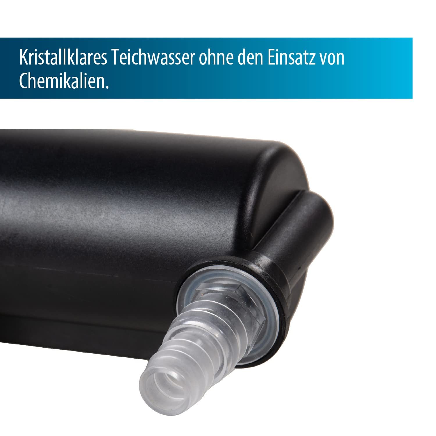 AquaForte GUV-207 UV-C, Max. Teich 6 m³, Max. Durchfluss 1,2 m³/Stunde, 7 Watt, Gehäuse mit Quick Lock-Anschluss, Ausgestattet mit 3 Anschlüssen: 3 Schlauchnippel 20/25/32/40 mm und UV-Schauglas