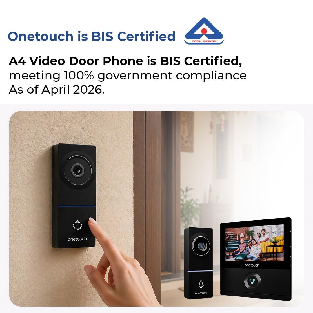 ONETOUCH BIS Certified Full HD Video Door Phone with 2-Channel DVR, SD Card Slot, Smart Lock & Sensor Integration, Voice Changer, AHD Camera Support, Smart Home Security, Black