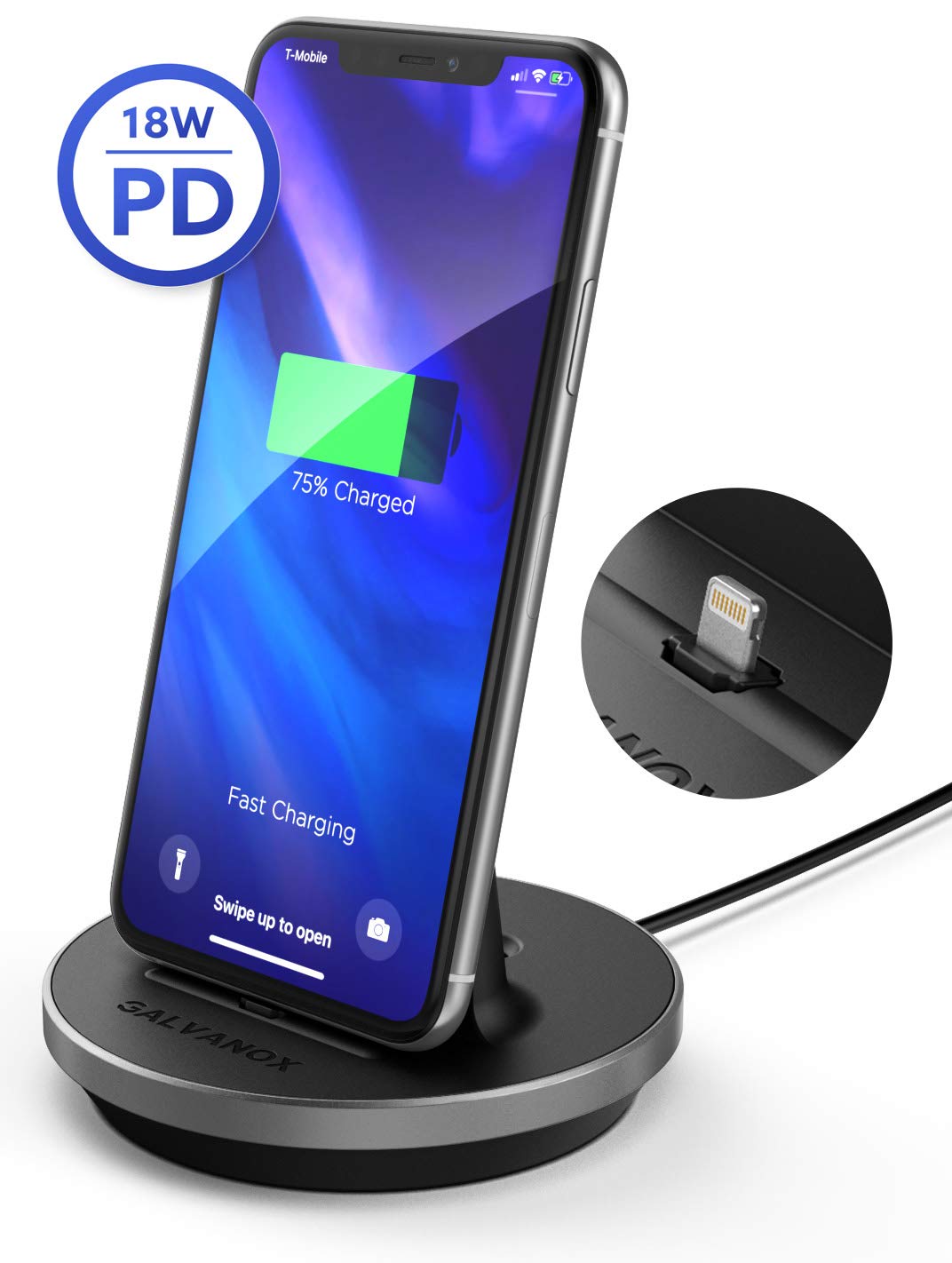 Soporte de carga rápida para modelos de iPhone y iPad, base Lightning certificada MFi con adaptador de pared USB-C (para todos los modelos de iPhone 12/13/14) 5