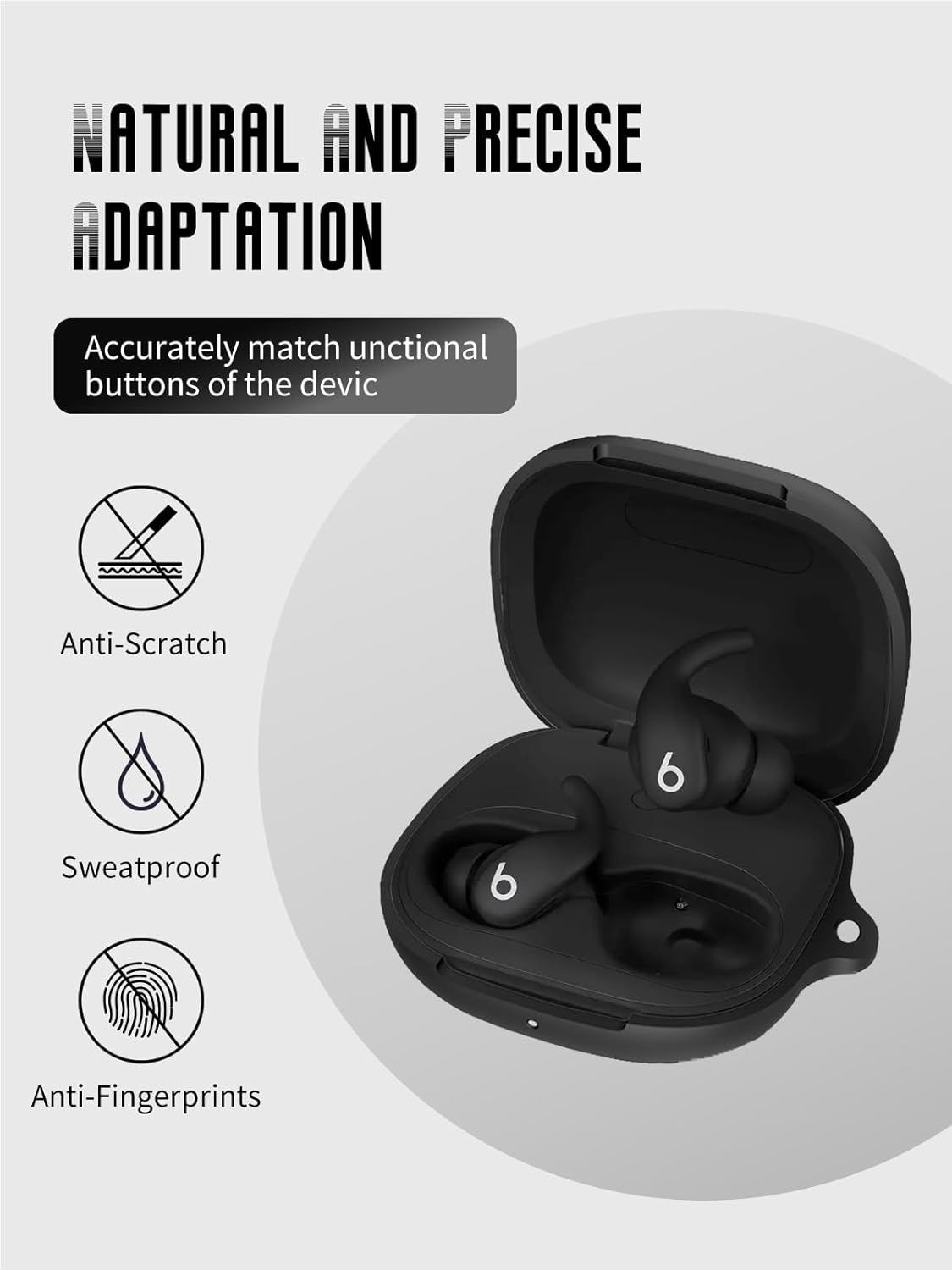 Case for Beats Powerbeats Fit Earbuds 2025, FJIASTB Soft Silicone Protective Cover with Carabiner and Lanyard, Shockproof (Black) - Image 3