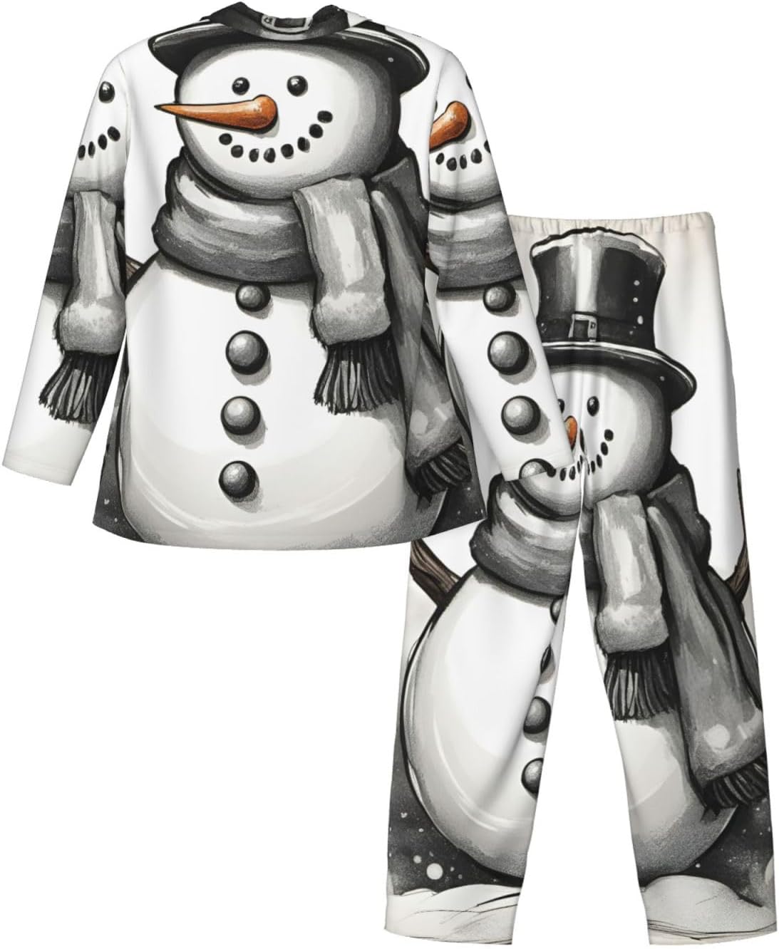 Christmas Snowman Print Luxurious Mens Pajamas Set,Breathable Pajamas Set,Perfect For Lounging Bed,Sofa