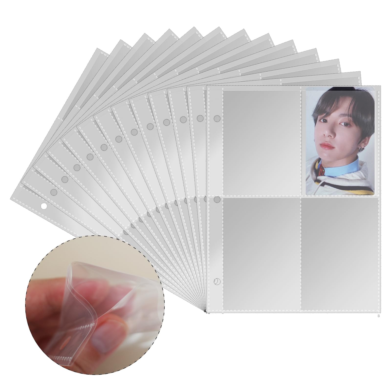50 Pack A5 Photo Card Binder Sleeves, 400 Pockets Clear Double-Sided 4 Pocket Photo Pages