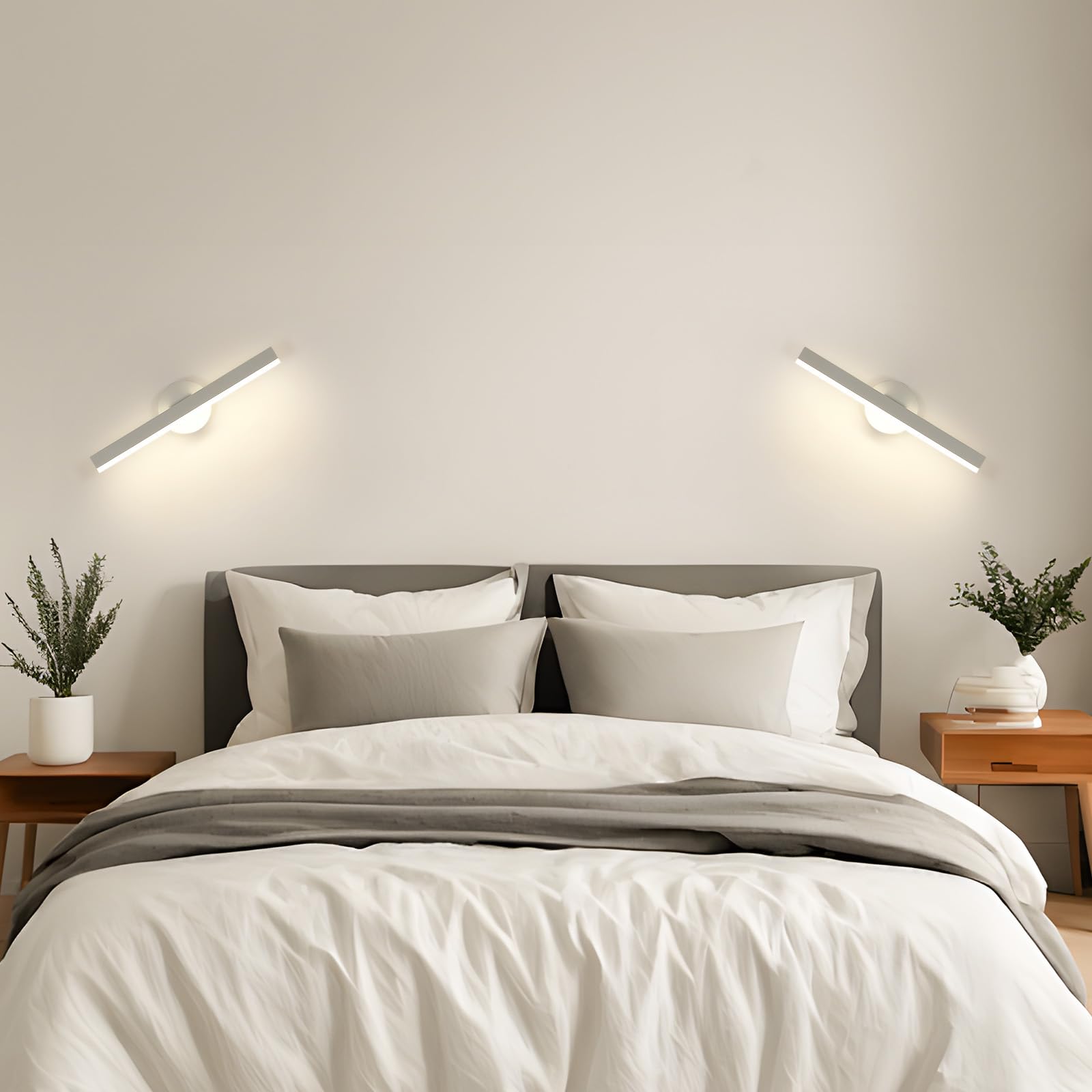 Riserva Applique Murale LED Blanche, 12W 300° Rotatif Lampe Murale Moderne, 4500K Blanc Neutre, Luminaire Mural Minimaliste pour Salle de Bain, Chambre, Couloir, Escalier, Hôtel, 38cm