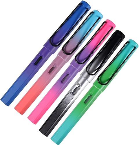 Pluma estilográfica de 0.020 in, 5 piezas de colores mezclados para estudiantes, pluma de caligrafía de color degradado, adecuada para bolsa de