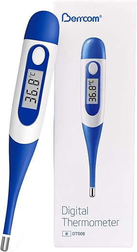 Berrcom Flexible Digital Thermometer for Adults and Children, Mouth and Antebrachial Thermometer Waterproof Medical Thermometer with Fever Alarm