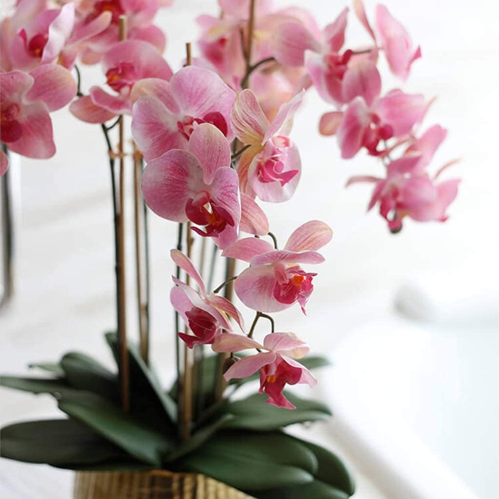 Künstliche Blumen, künstliche Blume in Vase, künstliche Blume mit 5 Köpfen, rosa Phalaenopsis, künstliche Blume für Zuhause, Hochzeit, Party, Tischdekoration, Plastikblume, Heimdekoration