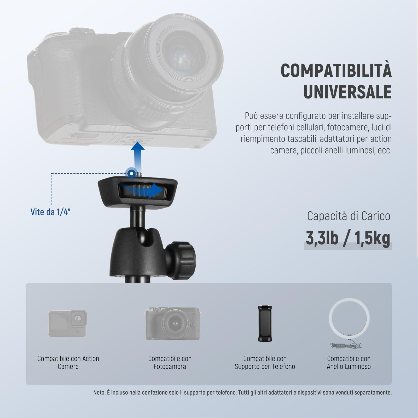NEEWER Treppiede Telefono Fotocamera con Portacellulare e Telecomando, Cavalletto Selfie Stick in Metallo da 160cm per Video Vlog Viaggio Compatibile con iPhone Canon Sony Nikon, Panno Pulizia, TS05