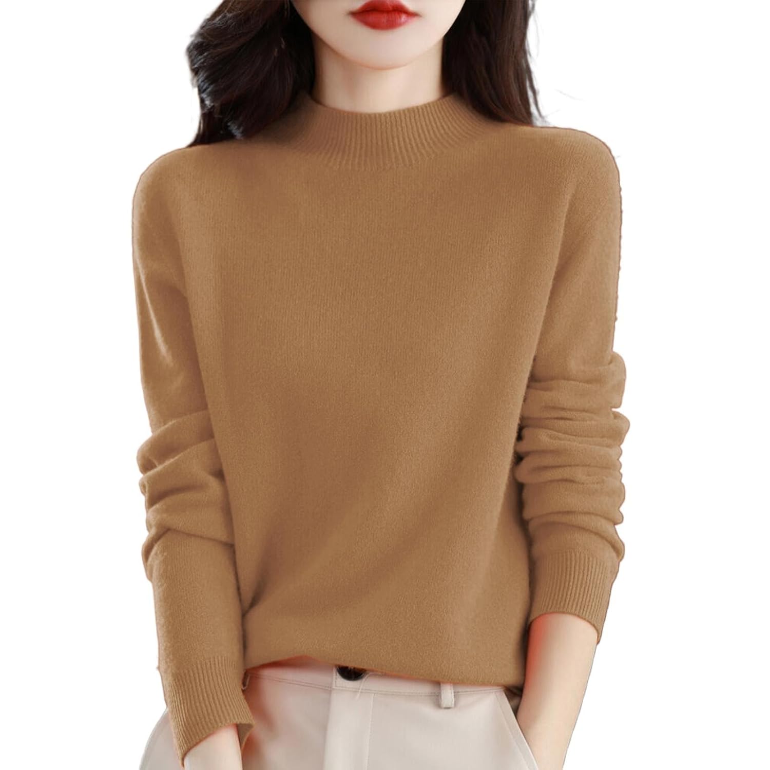 Cozy Cashmere Sweaters for Women Soft Warm Long Sleeve Casual Mockneck Pullover Knitted Sweater Fall Winter Outfits