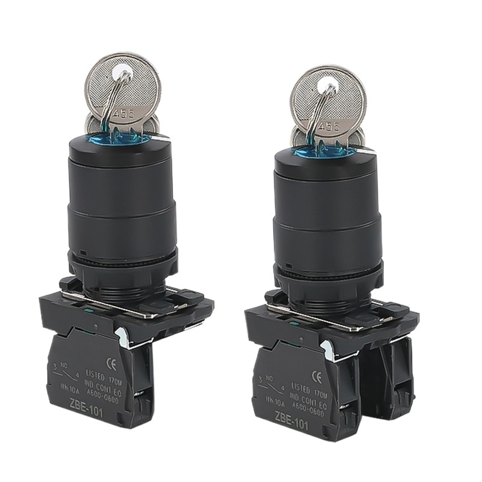 Botón selector XB5-AG21 con dos archivos y contacto Zbe-10 para control seguro