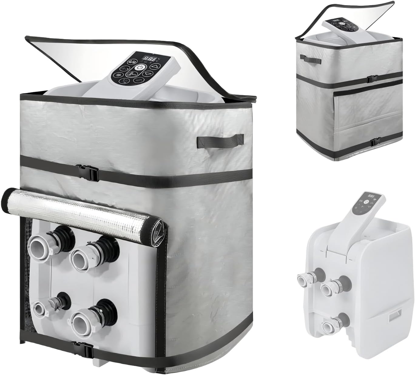 UCEDER Insulated Hot Tub Pump Cover,Waterproof Spa Heater Pump Cover with Clear PVC Window,Energy-Saving and Eco-Friendly Insulation for Winter Freeze Protection(No Bottom,Siver,16.9" x14.9"x21.2")