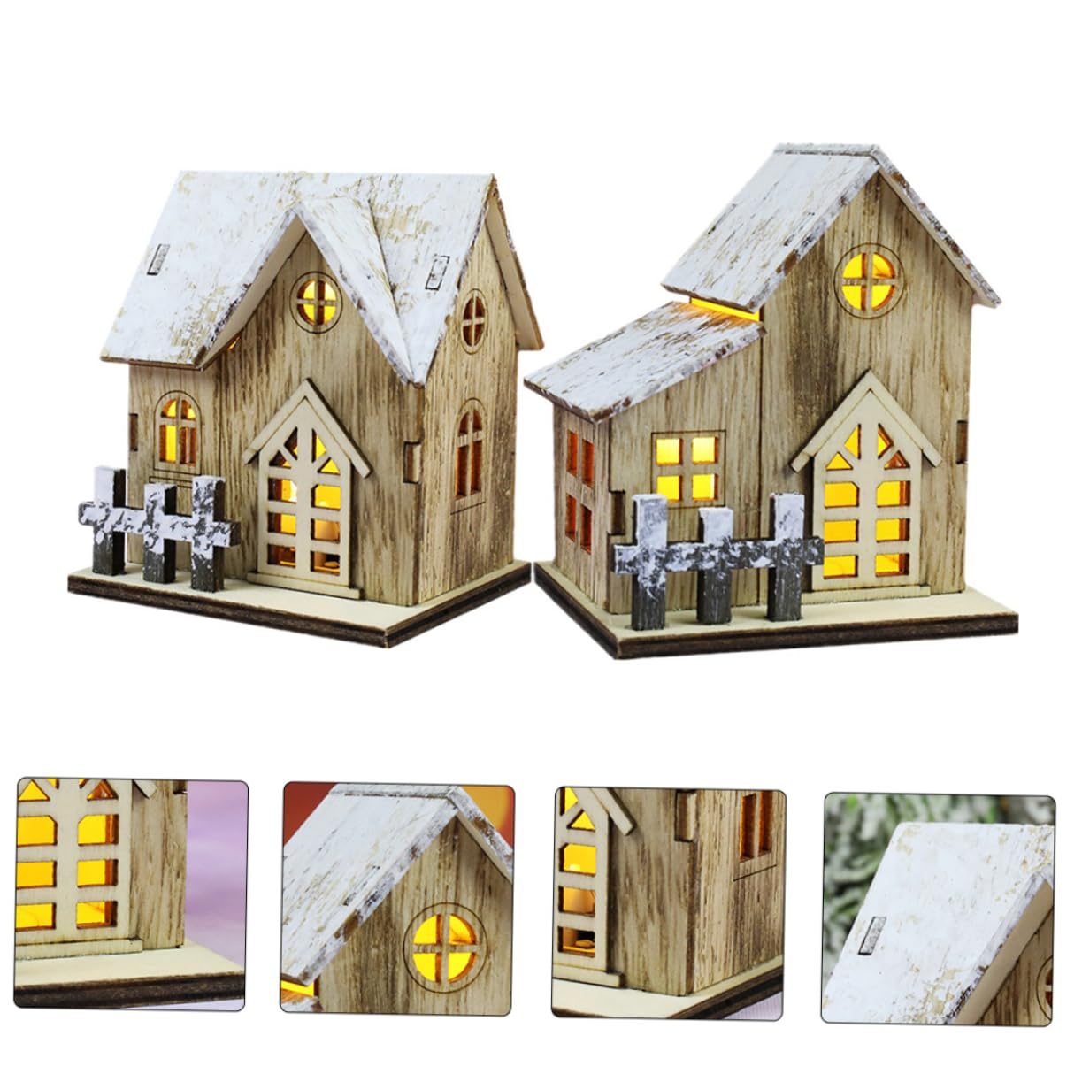 Uonlytech 6 Pz Luci Natalizie in Legno Casa Illuminata di Natale in Legno Decorazioni Natalizie per La Tavola Decorazioni per La Casa Arredamento Tavolo Rustico Impostare di Scrivania