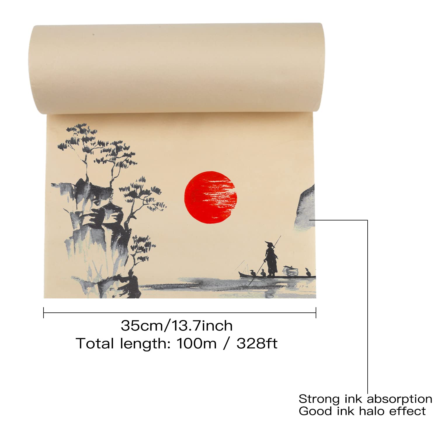 Chinese Japanese Calligraphy Paper Roll - 13.78 X 3936 Inch Bamboo Xuan Paper For Sumi Drawing