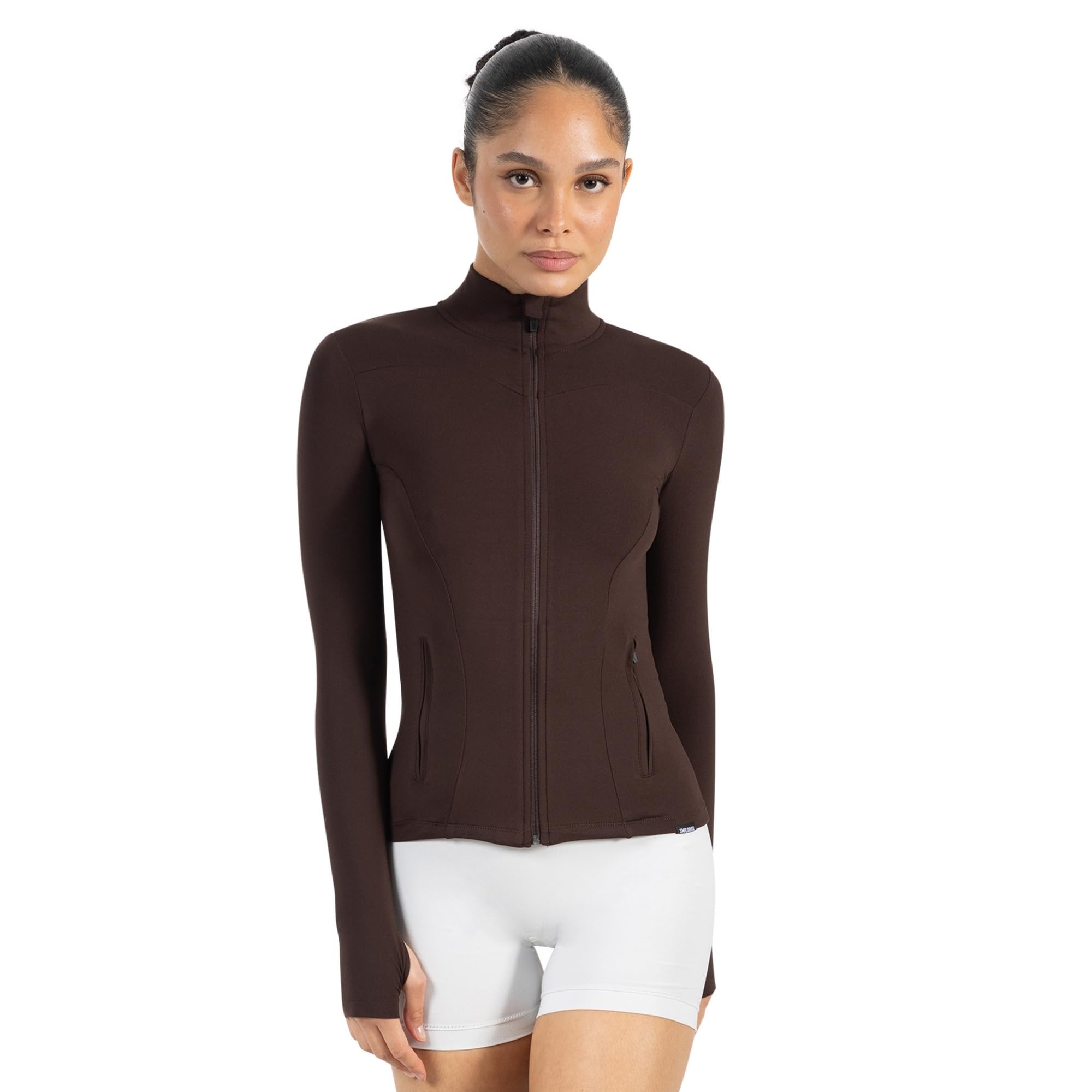 SMILODOX Sportjacke Damen Kenna, Laufjacke mit Stehkragen, Sport Oberteil mit tailliertem Schnitt & Daumenlöchern, Körperbetonte Sportjacke, Fitness Oberteil ideal für Freizeit, Sport, Laufen & Yoga