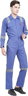 FRENCH TERRAIN® MEN'S 100% COTTON INDUSTRIAL WORK WEAR COVERALL BOILER SUIT WITH REFLECTIVE TAPE 200 GSM (4XL - 48, PETROL BLUE)