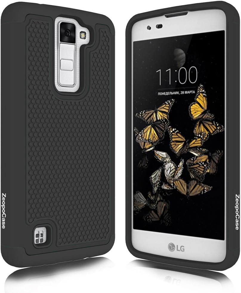 LG Phoenix 2 Case, LG Escape 3 Case, LG K8 Case, ZeopoCase Hybrid Armor Hrad and Soft Dual Layer Defender Protective Case Cover for LG Escape 3 / LG Phoenix 2 / LG K8 (Black)