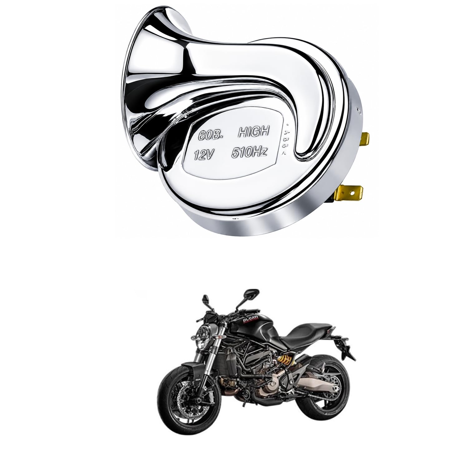 Universal 12V Automotive Vehicle Horn, High Tone 510Hz Chrome Snail Electric Horn, Loud 110dB Waterproof Replacement Horn for Car, Bike, Motorcycle, Scooter Comfortable With Mon-ster 821-image-24