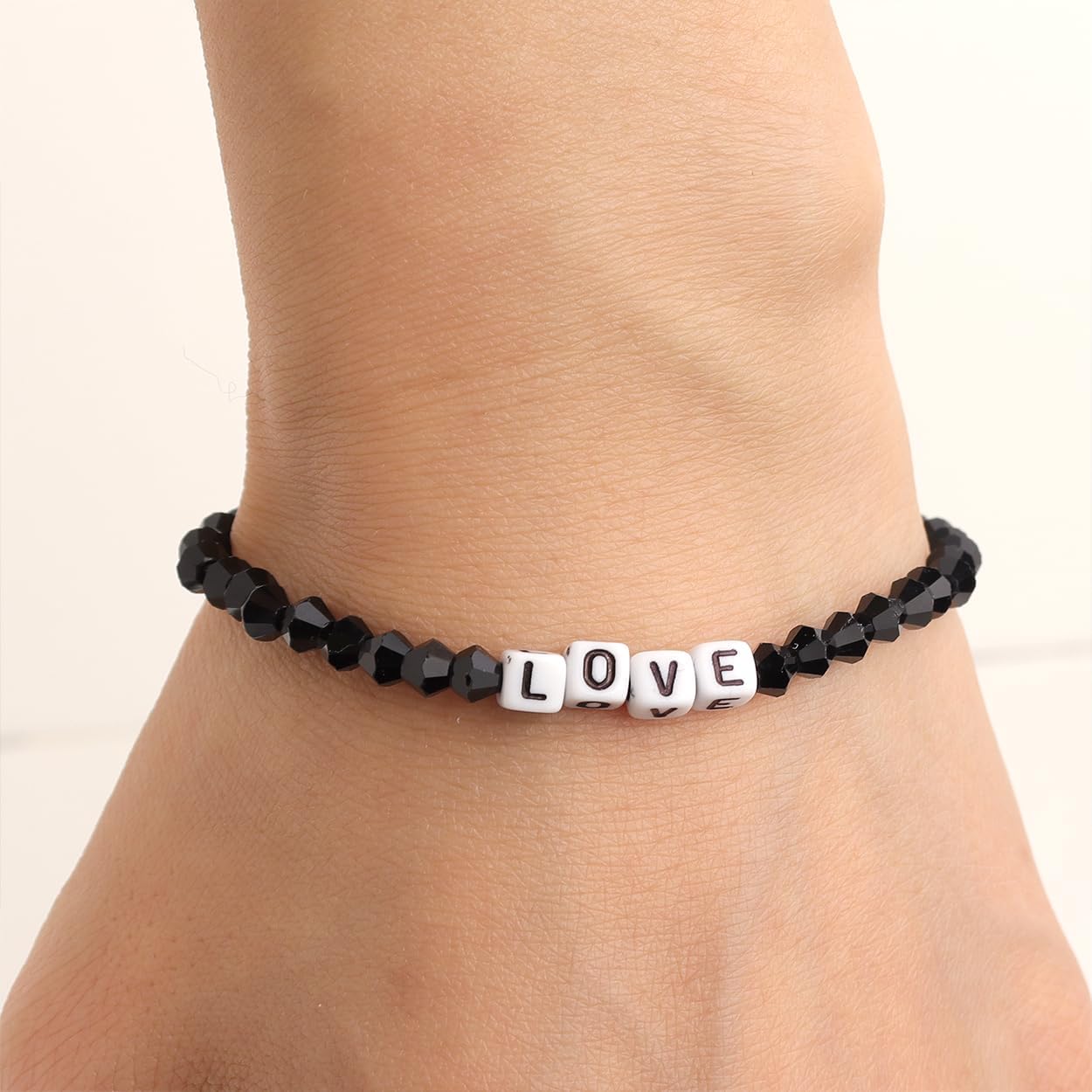 Inspired Black Beaded Stretch Bracelets for Women Cute Letter Crystal Beads Bracelet - Image 3