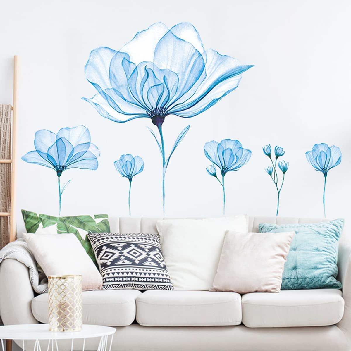 Amazon.com: Blue Flower Wall Decals Floral Wall Stickers Removable ...