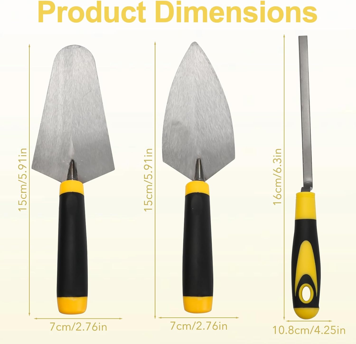 WRENYZK 3 Pcs Masonry Tool Set, 6" Gauging Trowel Pointing Trowel Set with Soft Grip, Masonry Hand Tools for Brickwork, Blockwork, Stonework, Masonry