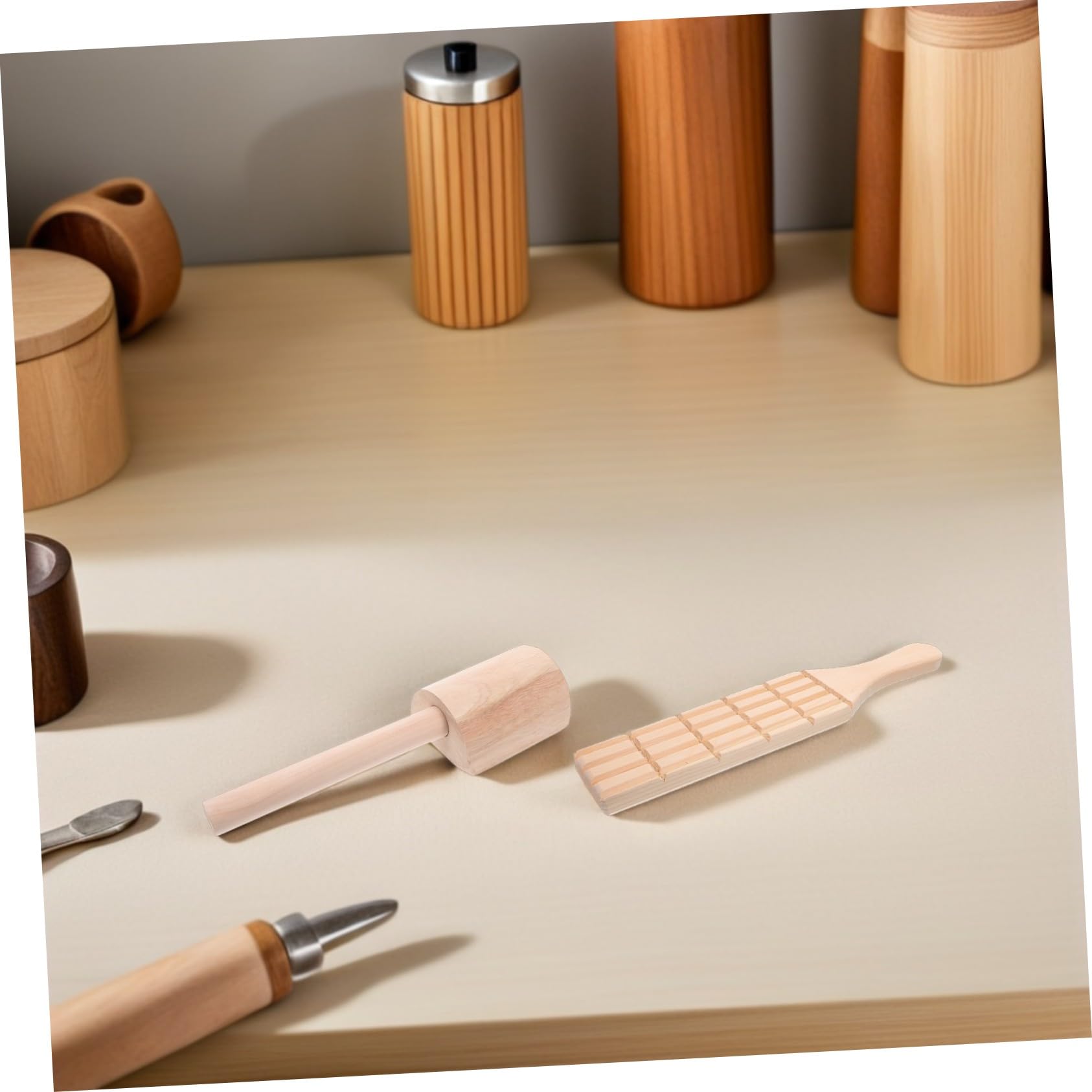 Lurrose Set 3pz Strumenti per Ceramica in Legno Pala per Argilla, Utensile per Modellare, Strumento per attività Manuale Ragazzo Ragazza