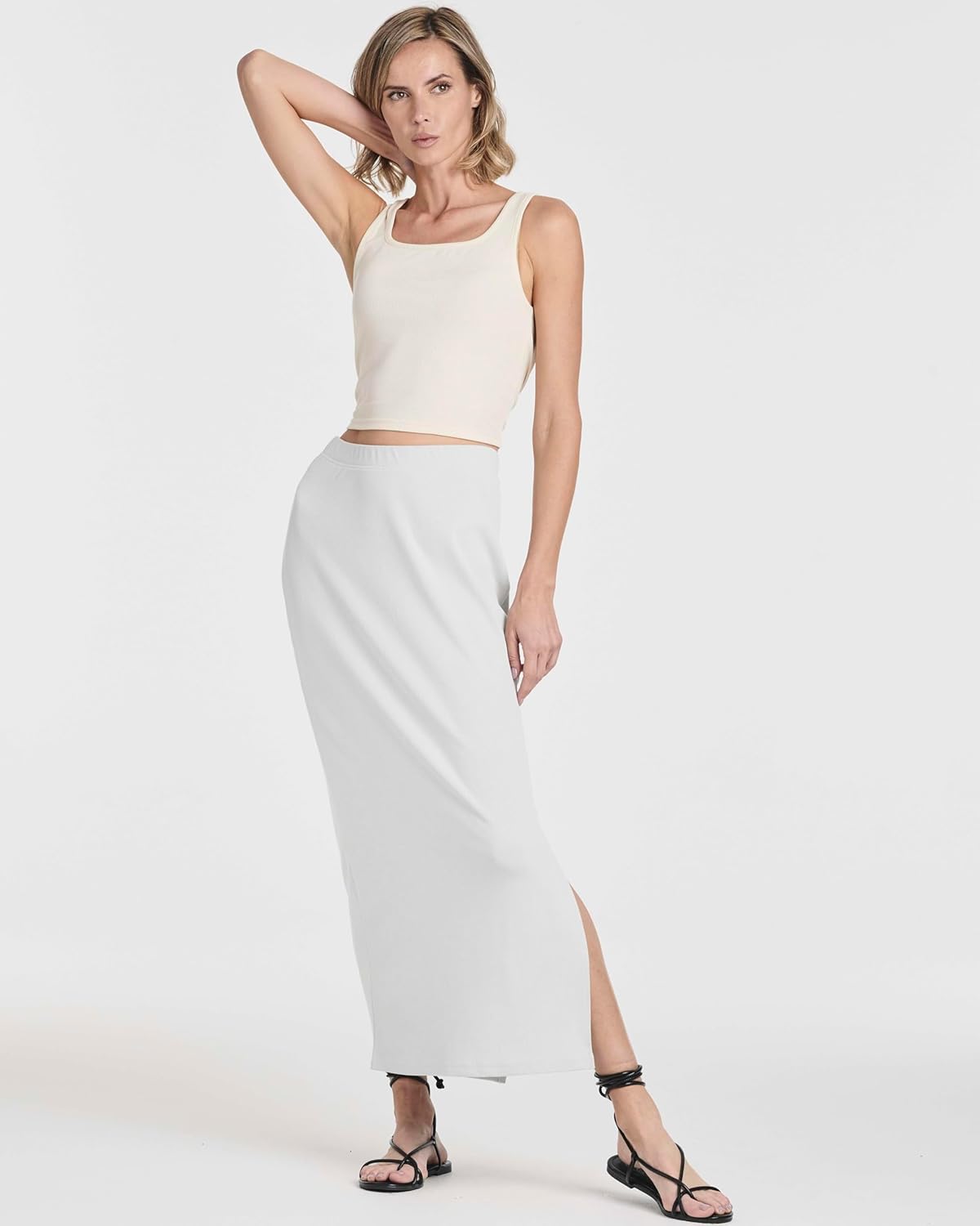 Real Essentials 3 Pack: Women's Ribbed High Waisted Maxi Skirt with Side Slit - Casual Long Pencil Skirt - Image 5