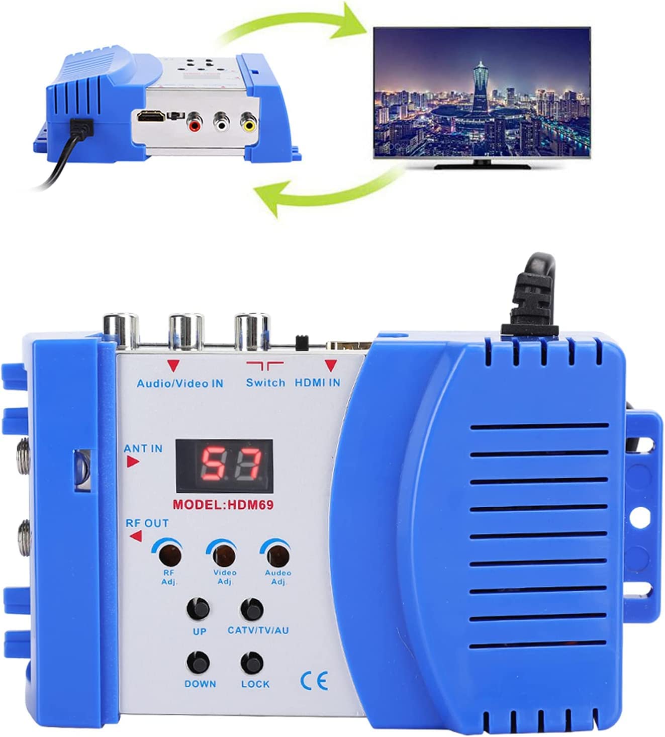 Modulator HD, HDM69 cyfrowy modulator HDMI Dual Bnad VHF UHF, regulowany poziom wyjścia od 80 do 95 dB, modulator HF do 1080P