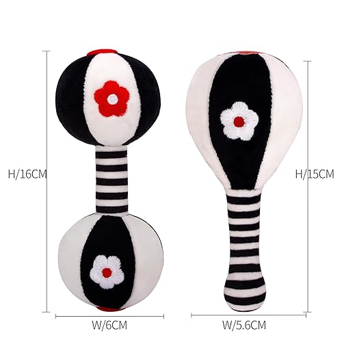 Miniatura 2 de Sonajeros suaves para bebés de 0 a 6 meses, paquete de 2 juguetes de desarrollo infantil con contraste blanco y negro  Juguetes sensoriales para