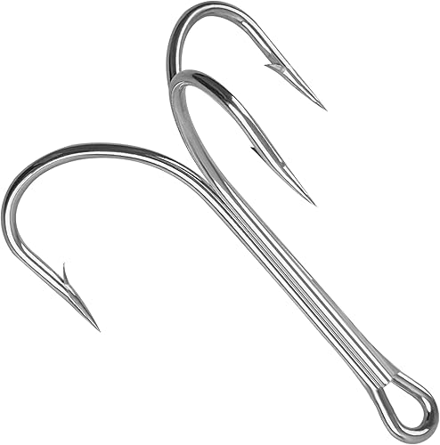 15 ganchos de pesca clásicos de agudos de gran tamaño, color plateado, con triple púa, fuerte y afilado, para agua salada, tamaño 40 60 70 80 90 100