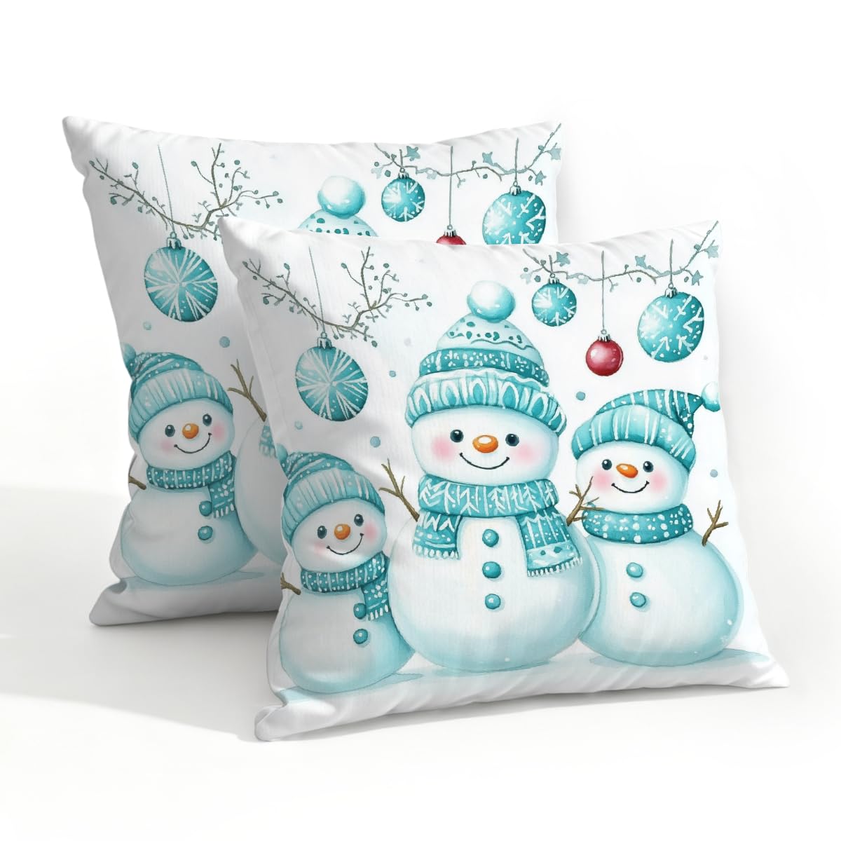 Outdoor Pillow Covers Waterproof Pillowcases 20x20IN Set of 2 Christmas Ball Snowman Decorative Throw Cushion Case for Couch Sofa Garden Patio Furniture