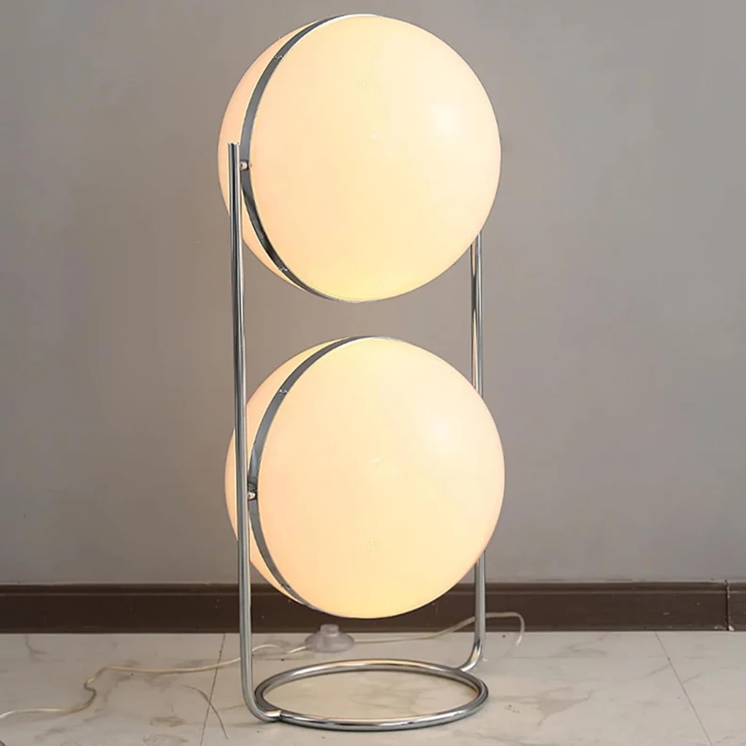 RUIBO White Ball Floor Lamp,Art Deco Chrome Metal Table Lamp,D40H80CM Acrylic Globe Bedside Standing Light,for Living Room Bedroom Office Hotel Room Sofa Decoration Lamps