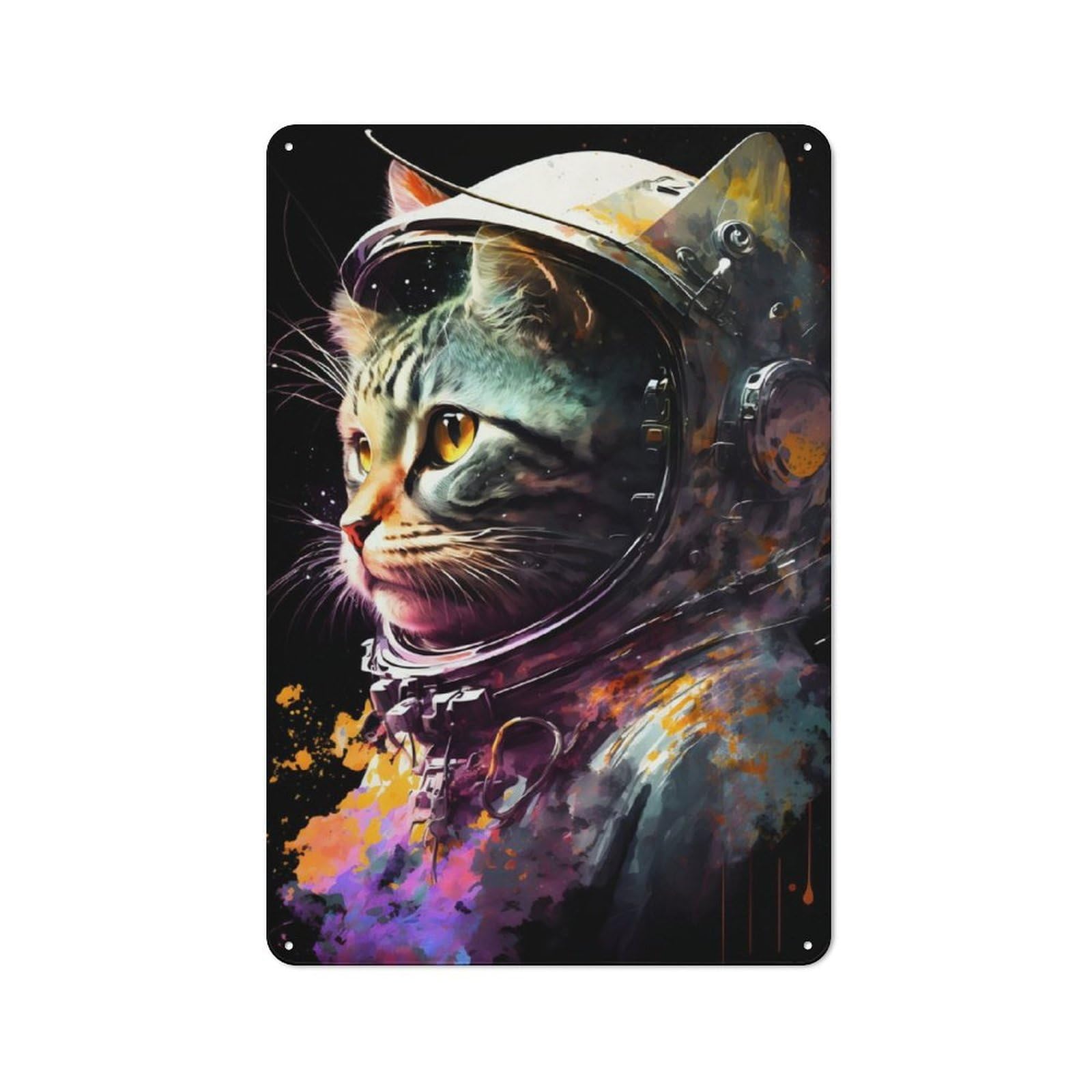 Cat in Space Printed Metal Sign 30x20cm for Garage Wall, with Clear Industrial Wall Decor Character