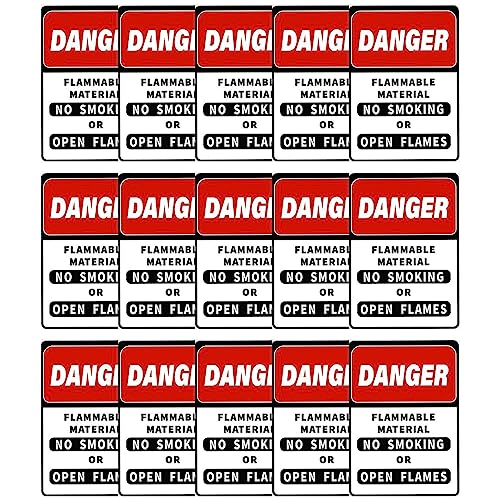 Image of CVANU Danger Flammable Material No Smoking or Open Flames Warning Safety Self-Adhesive Waterproof PVC Vinyl Sign Sticker Size (11.7inchX8.3inch) Pack of 15
