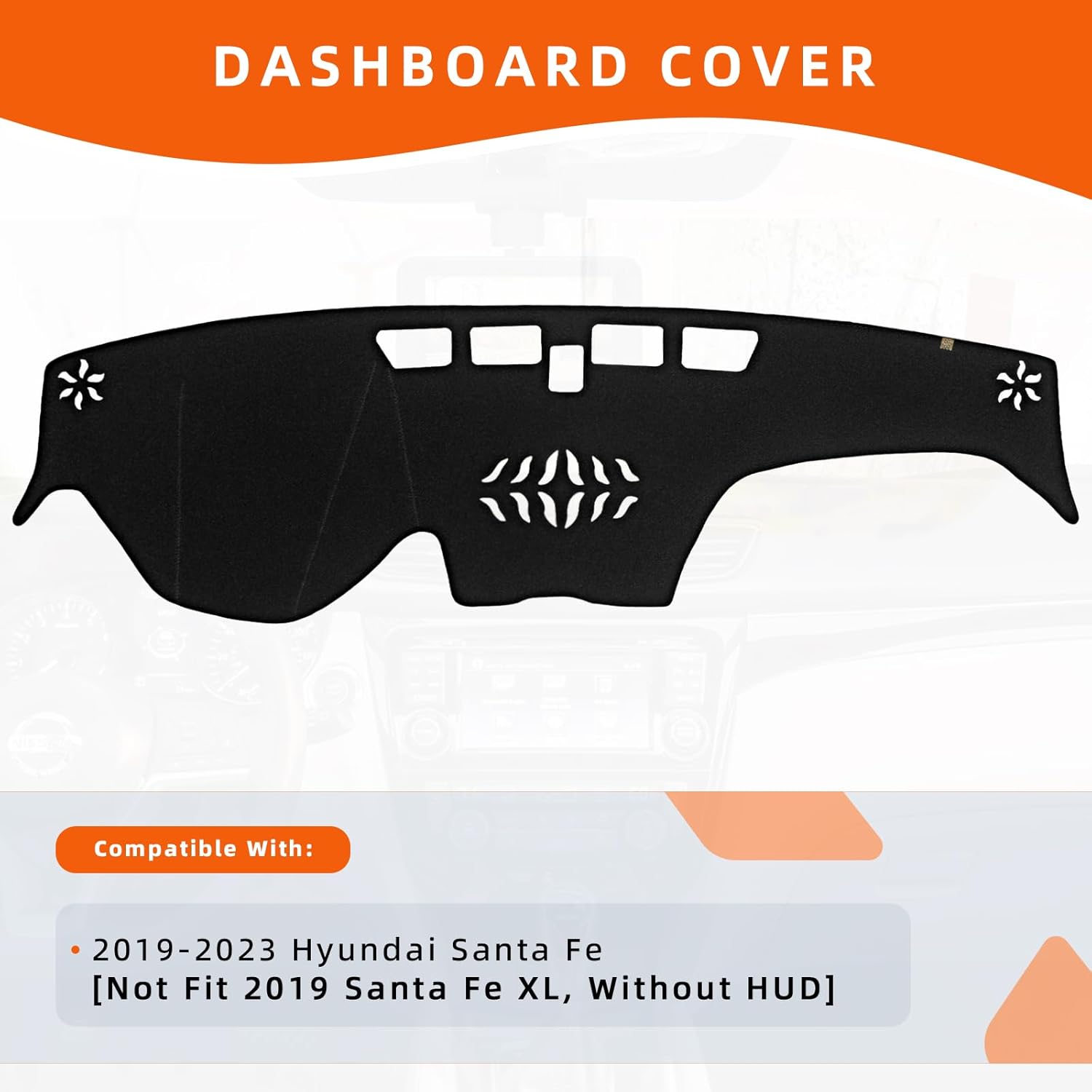 KEYOOG Dashboard Cover Dash Mat Fit for Hy-undai Santa Fe 2023-2019 (Without HUD Models),Car Dash Board Mat Anti-Glare Carpet,Non-Slip Pad Sunshield Protector (Black)