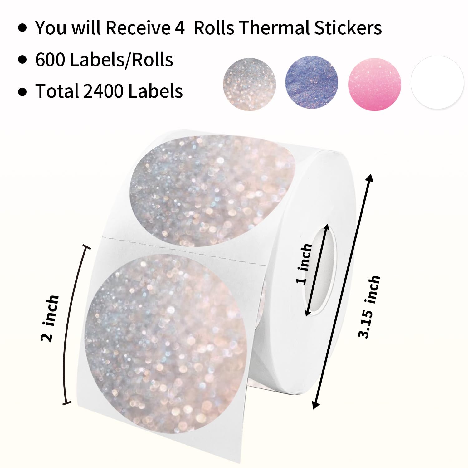 STARLIBOO Thermo-Etiketten, rund, 5,1 cm, Thermodirekt-Aufkleber, Verwendung für Barcode, Versand, individuell, 1800 Etiketten für Drucker, kompatibel mit Rollo, Zebra und Munbyn (3 Rollen)