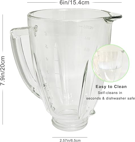 Miniatura 6 de Piezas de repuesto para tarros de vidrio licuadora de 6 tazas con hoja para Oster Osterizer, no es compatible con modelos Pro Master o Versa