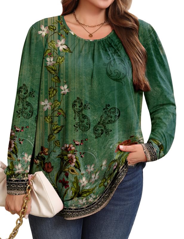 Women's Long Sleeve Shirts Fall Tops Dressy Casual Loose Puff Sleeve Tops Pleated Tunic - Crew Neck & V-Neck T-Shirts