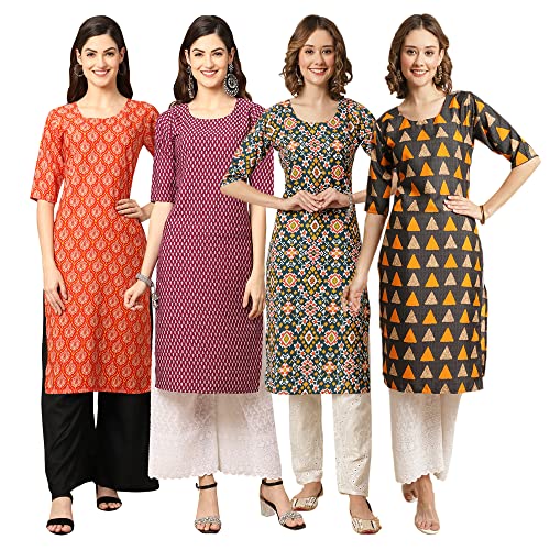 Image of Pinkmint Women's Crepe Digital Print Straight Kurta [Pack of 4]