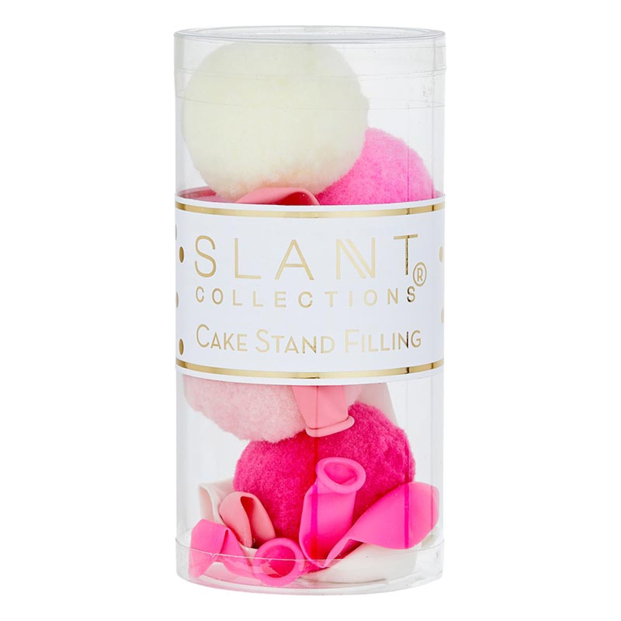 Slant Collections Cake Stand Filler Set Pom and Balloon Party Decoration Kit, 5.5" Tall, Pink/White