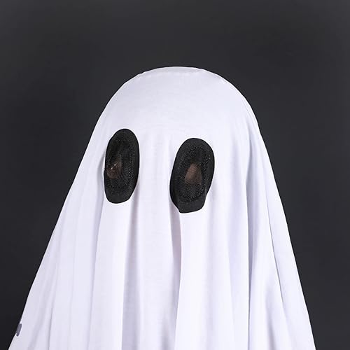 Miniatura 5 de Noubeau Disfraz unisex de fantasma para niña, disfraz de Halloween, disfraz de cosplay, niño, capa de fantasma, abucheo blanco, espeluznante para