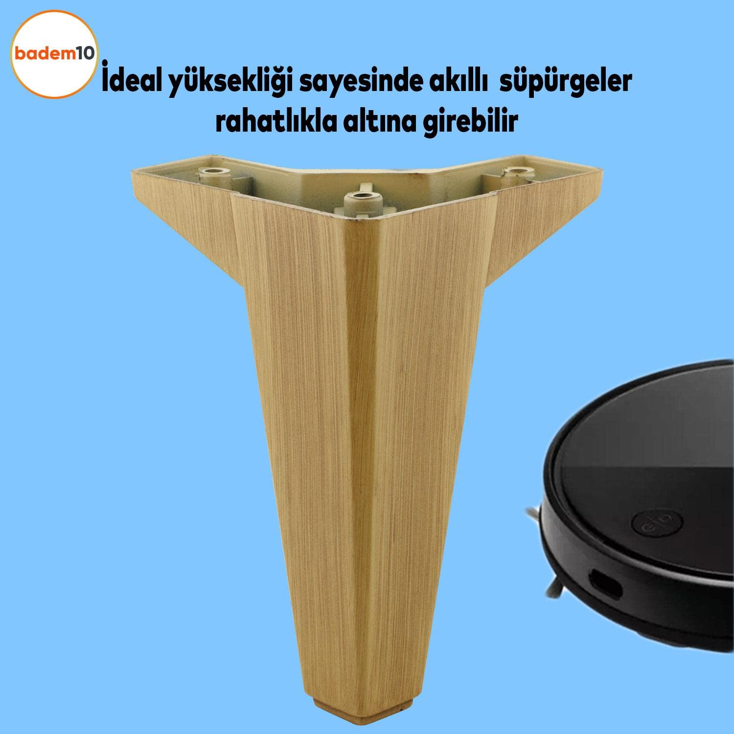 Badem10 4 ADET Sedir Lüks Mobilya Kanepe Sehpa TV Ünitesi Koltuk Ayağı 15 cm Desenli Açık Ceviz Baza Ayak (4 ADET)